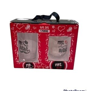 Mrs. Always Right stemless wine glass and Mr Right beer glass. Gift set.